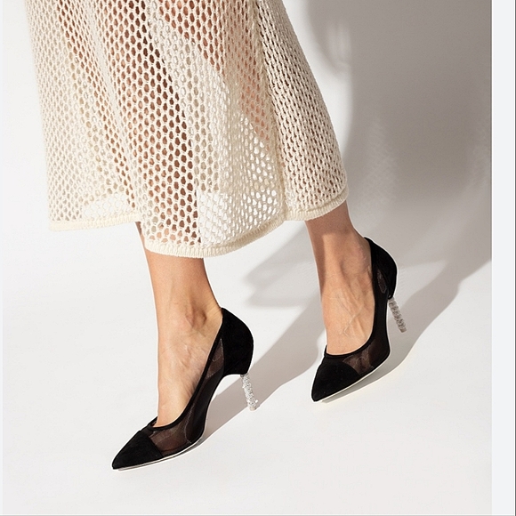 NWT$650 SOPHIA WEBSTER Jasmine Crystal Point Cap Toe Suede Mesh Pump Heel 39 8.5 - Picture 2 of 16
